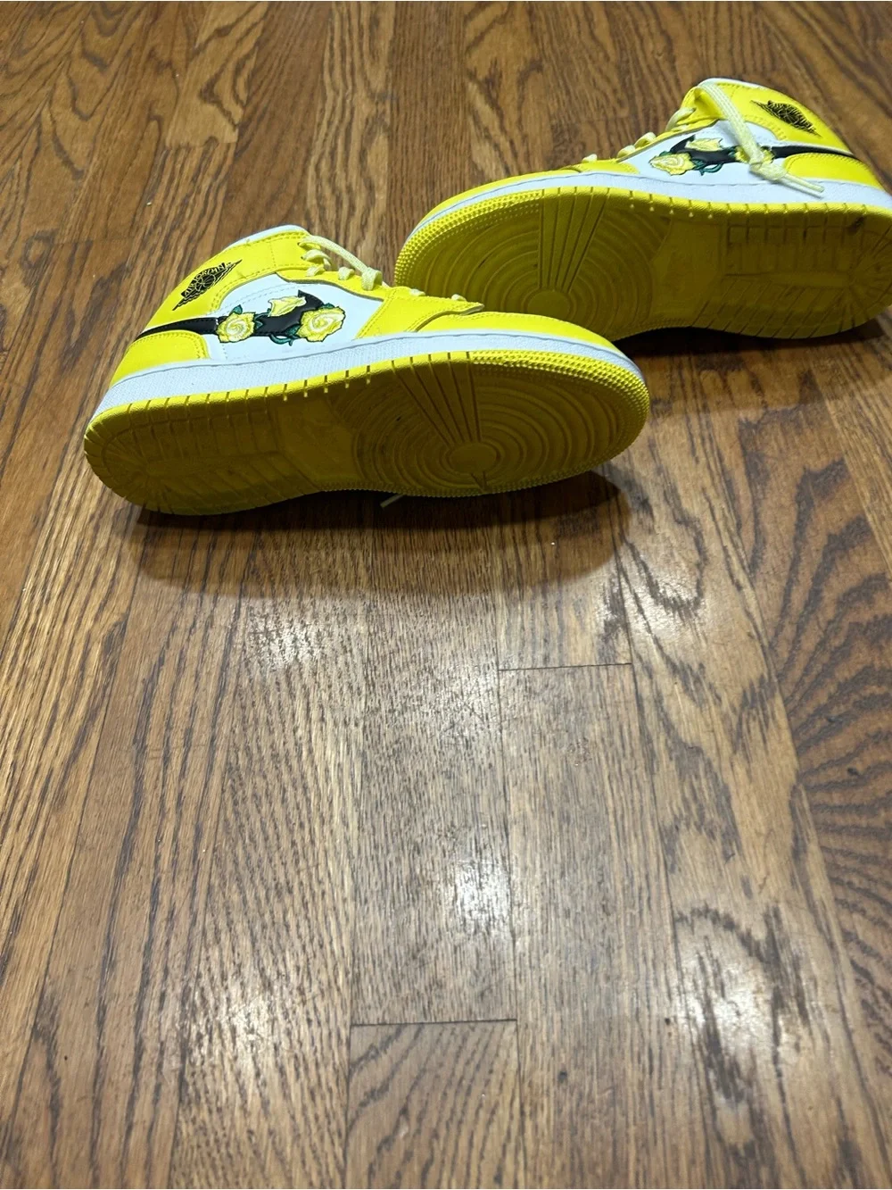 Nike Yellow & White Mid-Top Sneakers with Floral Accents
